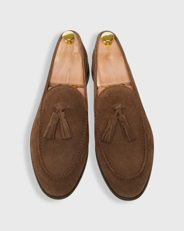 Nassau Tassel Loafer in Chestnut Suede sold by Mashburn