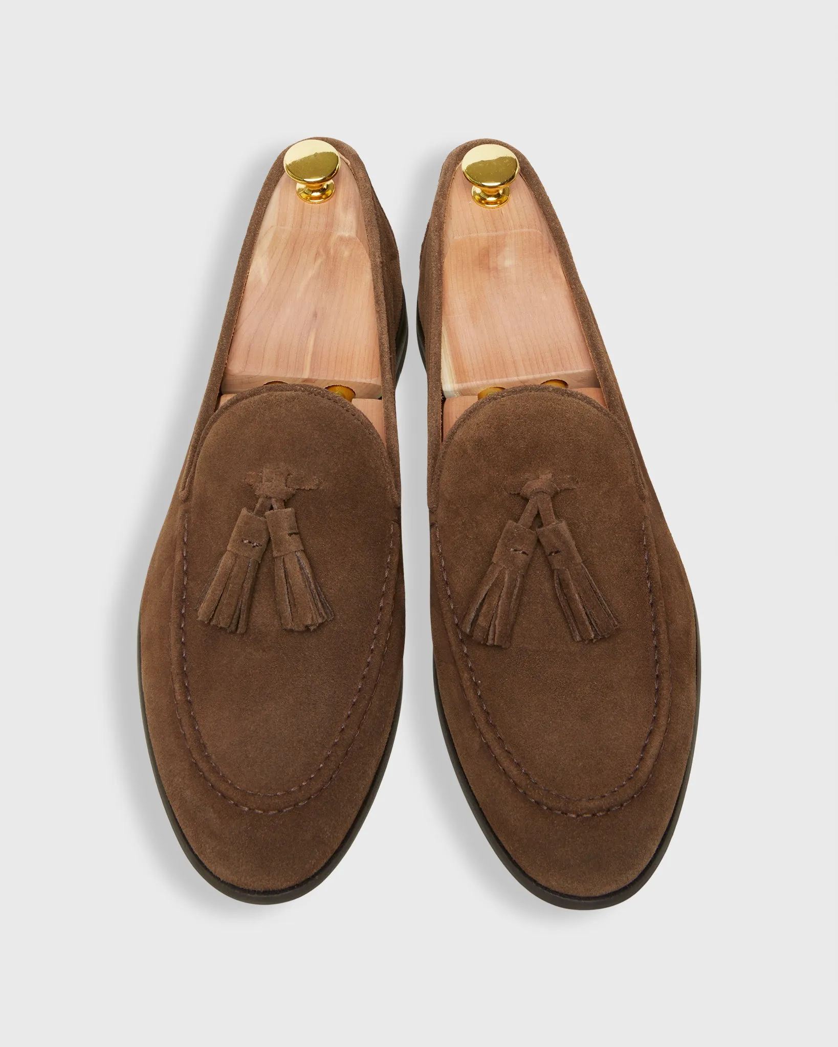Nassau Tassel Loafer in Chestnut Suede sold by Mashburn