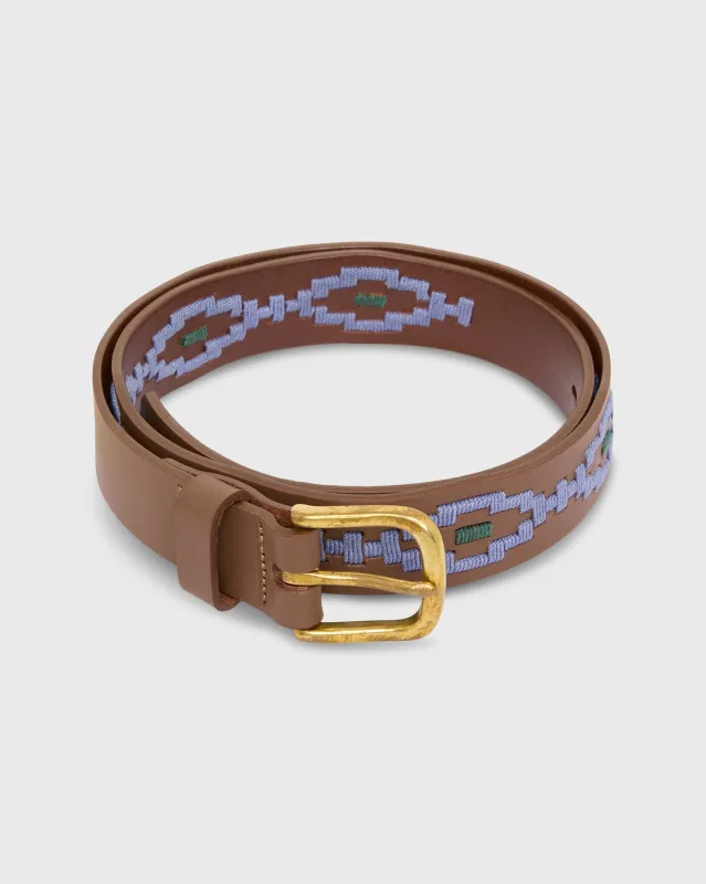 1 1/8" Polo Belt in Lavender/Green Medium Brown Leather made by Sid Mashburn