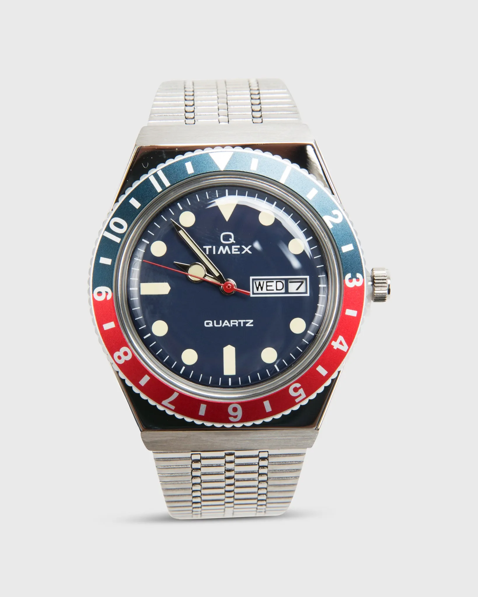 Q Timex Reissue Watch in Silver/Navy/Red sold by Mashburn