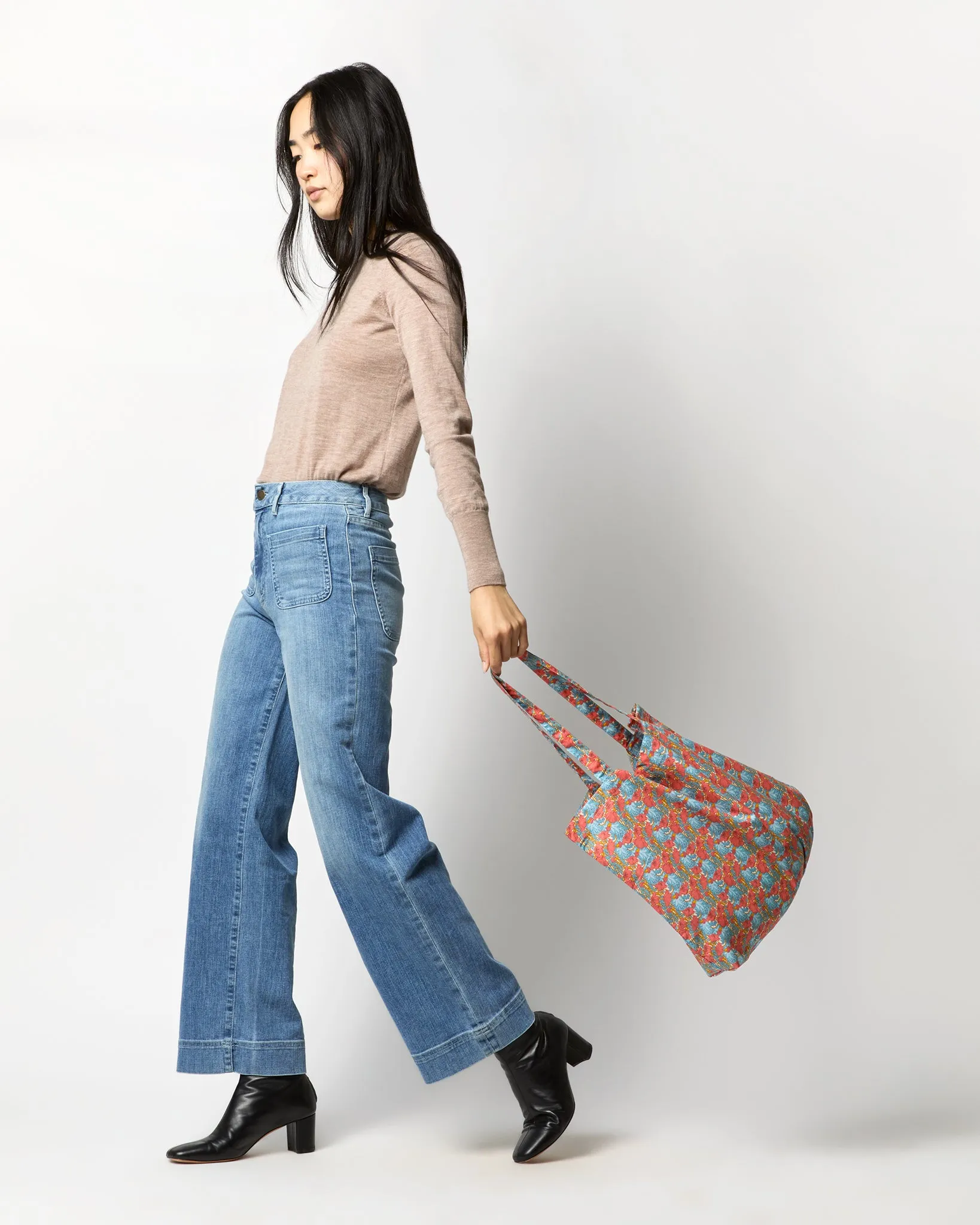 Reusable Tote Bag in Blue/Orange Clementina Liberty Fabric sold by Mashburn product image thumbnail 3