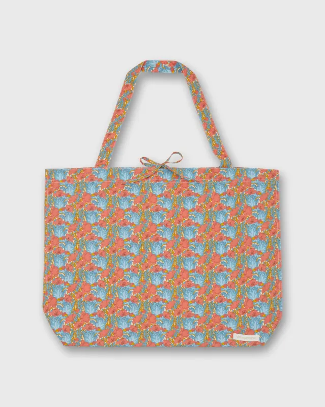 Reusable Tote Bag in Blue/Orange Clementina Liberty Fabric sold by Mashburn