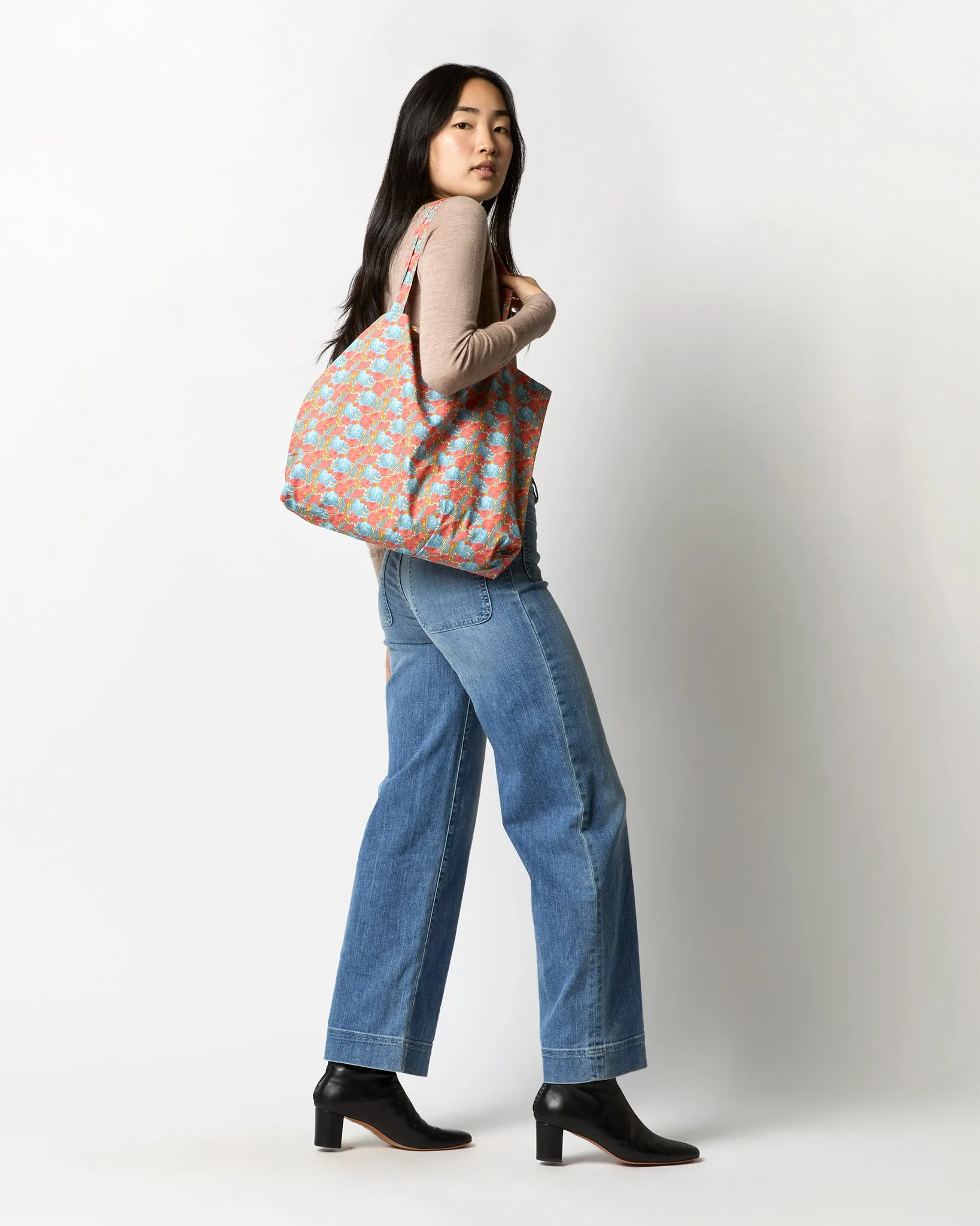 Reusable Tote Bag in Blue/Orange Clementina Liberty Fabric sold by Mashburn product image thumbnail 2