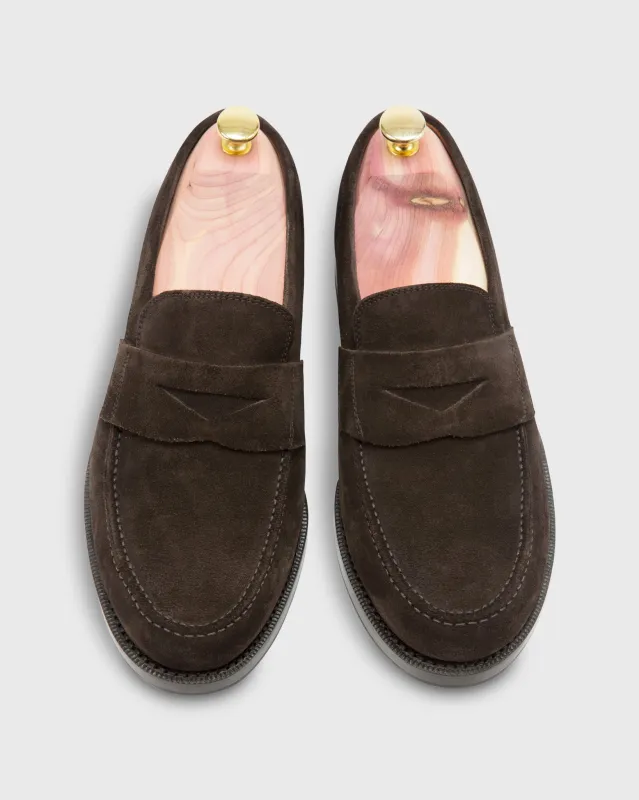 Italian Penny Loafer in Chocolate Suede sold by Mashburn