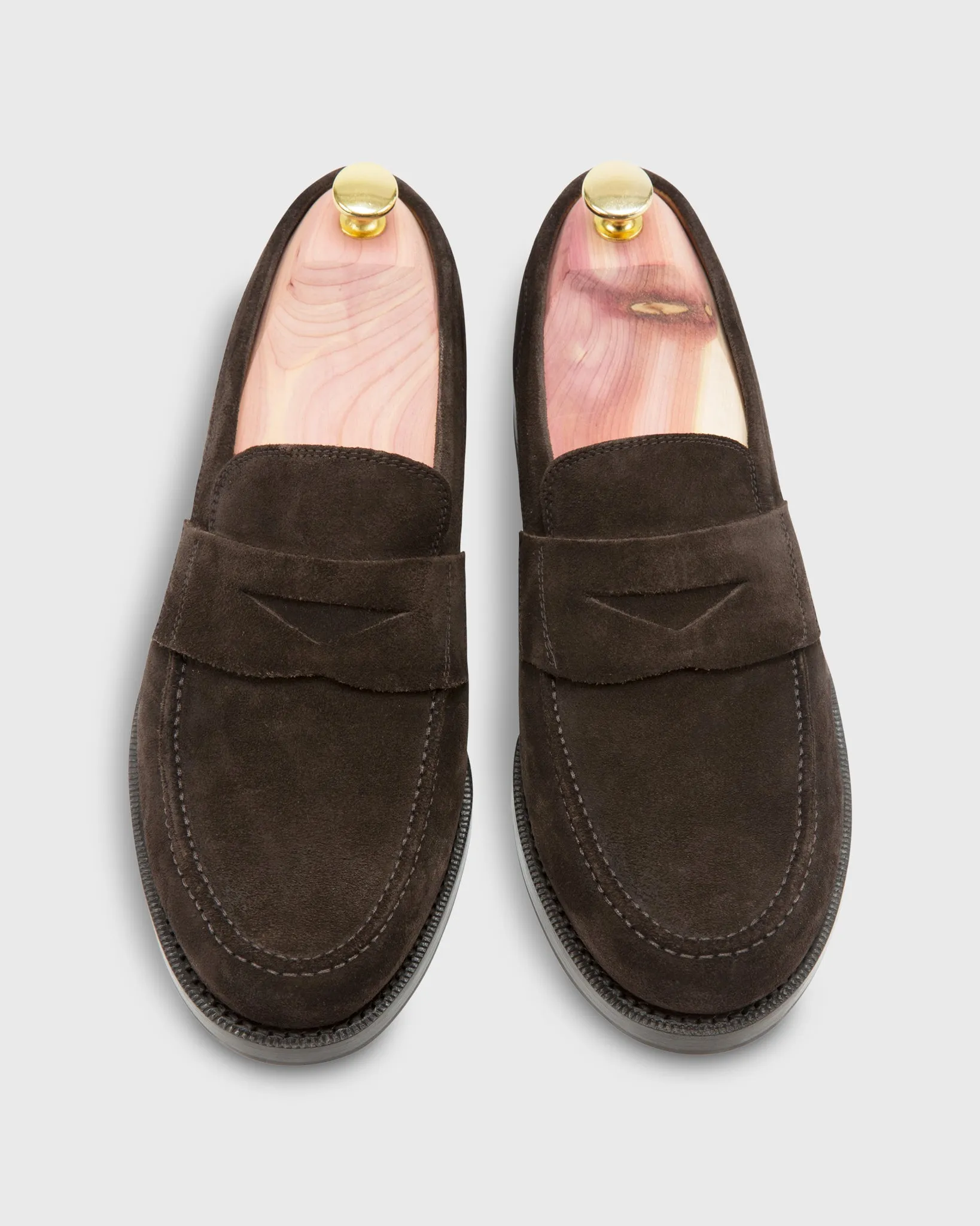 Italian Penny Loafer in Chocolate Suede sold by Mashburn
