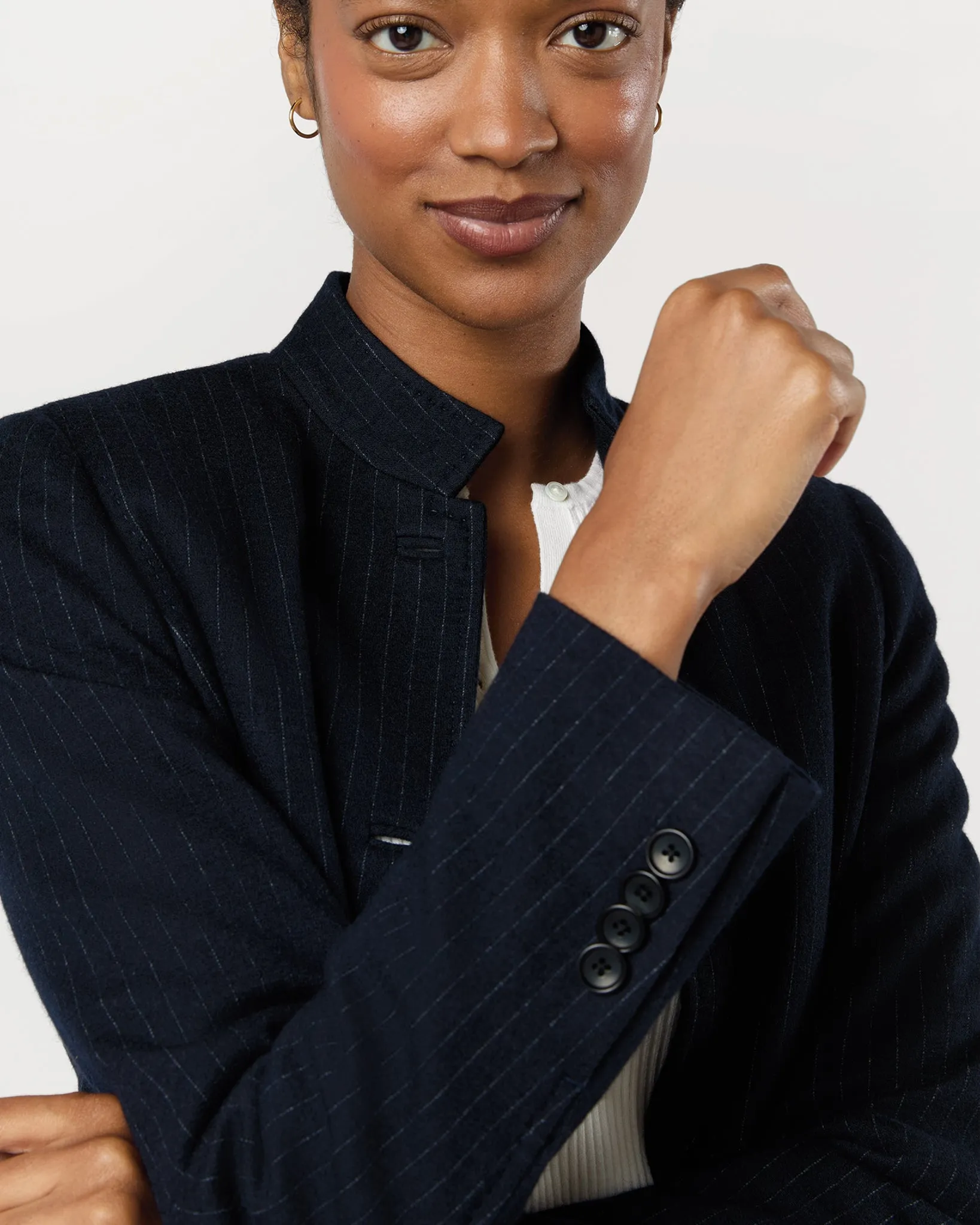 Marguerite Blazer in Navy Pinstripe Knit sold by Mashburn product image thumbnail 2