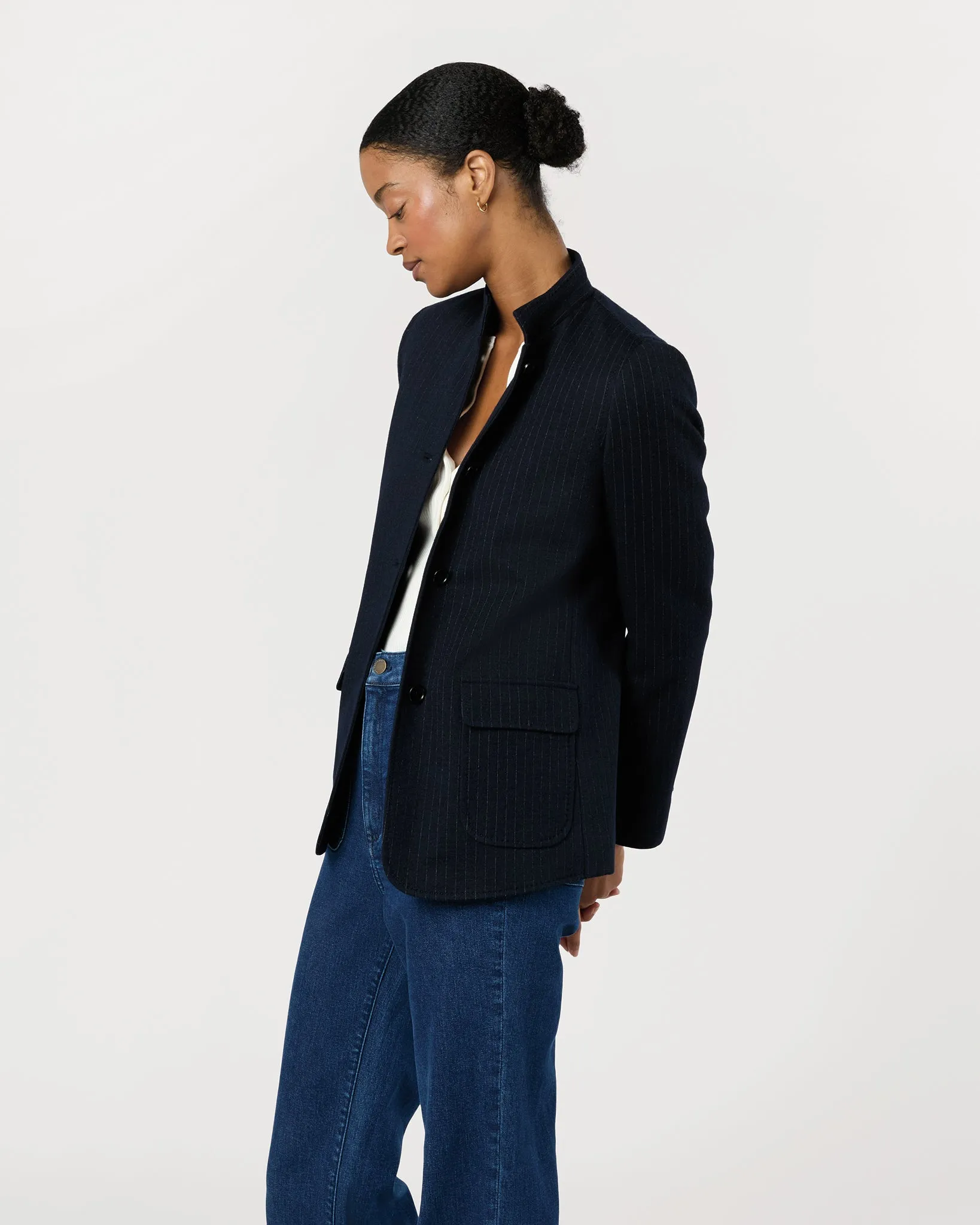 Marguerite Blazer in Navy Pinstripe Knit sold by Mashburn product image thumbnail 3