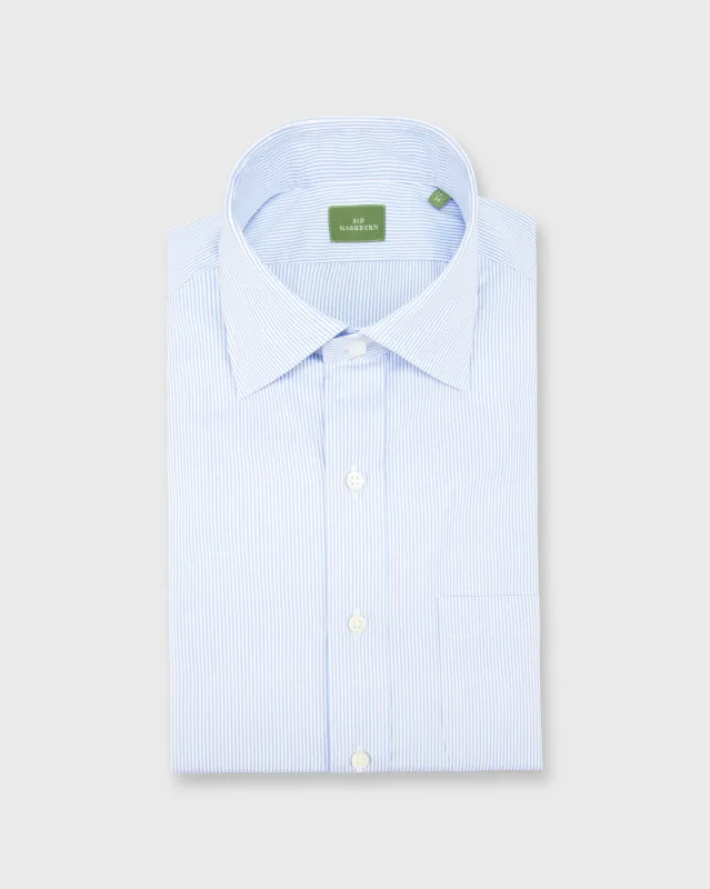 Spread Collar Dress Shirt in Sky Small Bengal Stripe Poplin sold by Mashburn