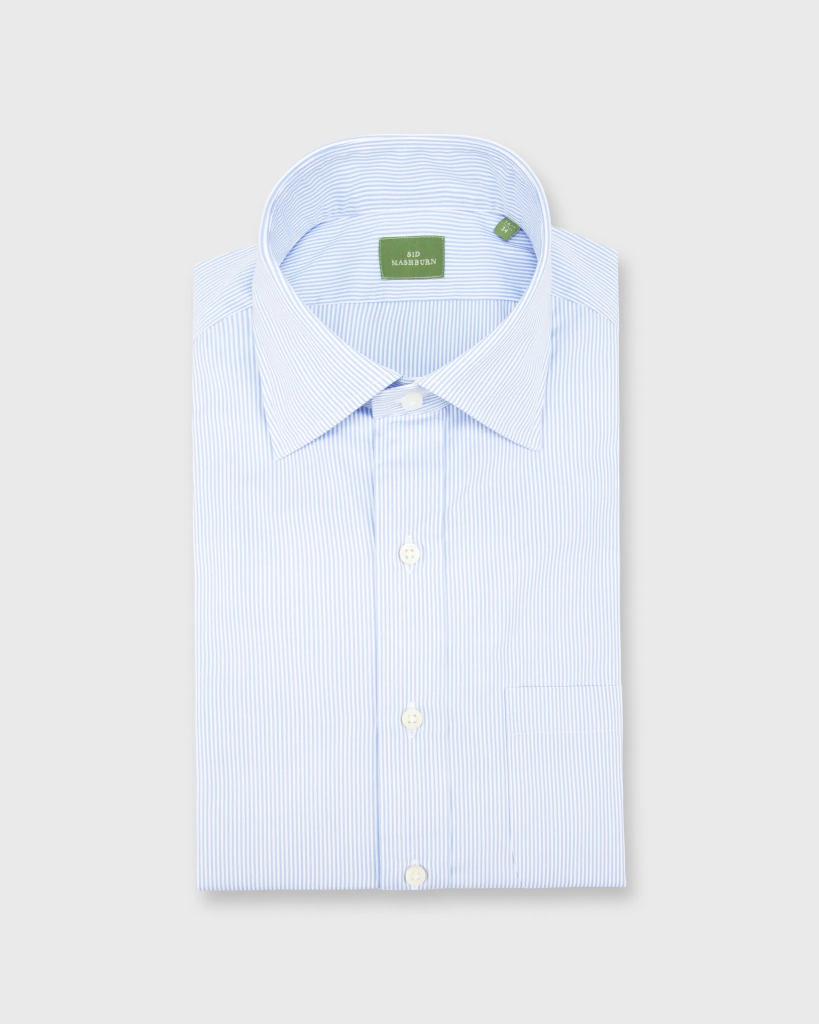 Spread Collar Dress Shirt in Sky Small Bengal Stripe Poplin sold by Mashburn