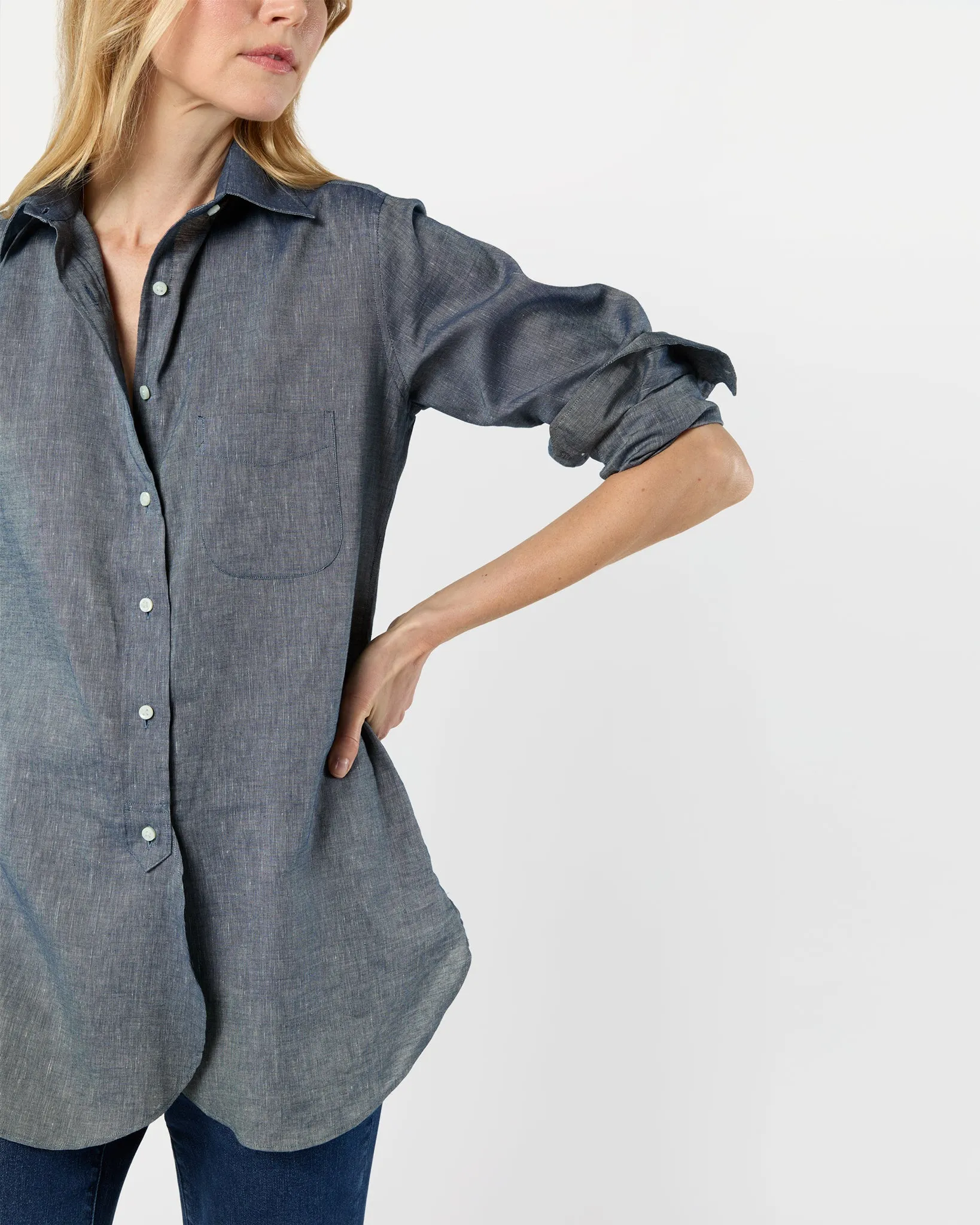 Boyfriend Shirt in Indigo Cotolino Chambray sold by Mashburn product image thumbnail 3
