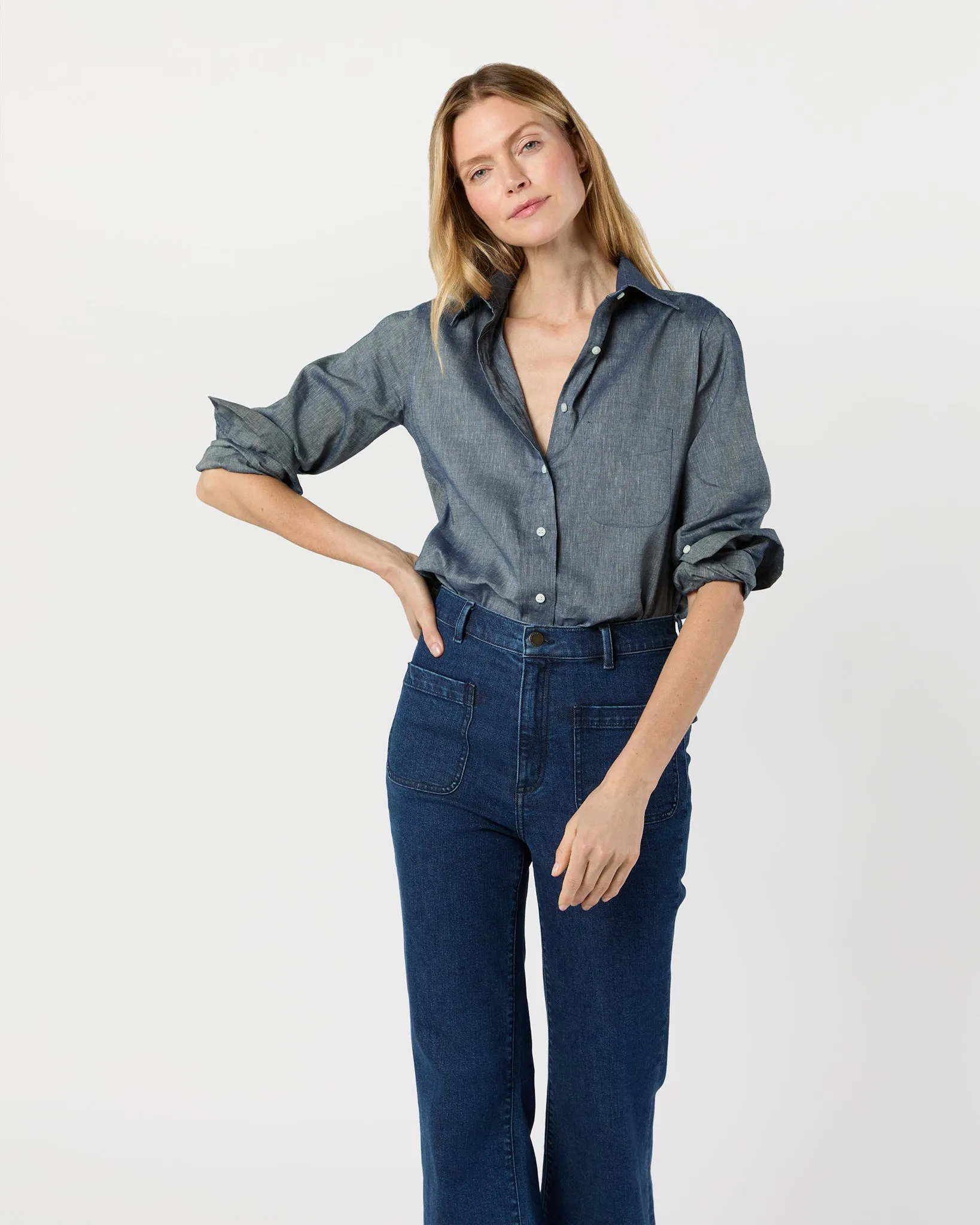 Boyfriend Shirt in Indigo Cotolino Chambray sold by Mashburn product image thumbnail 5
