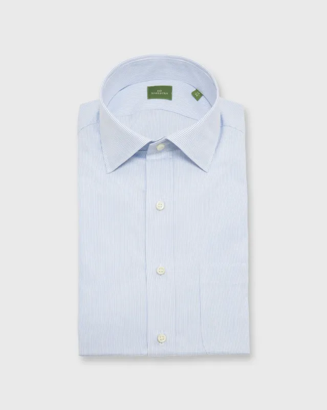 Spread Collar Dress Shirt in Sky Pencil Stripe Poplin sold by Mashburn