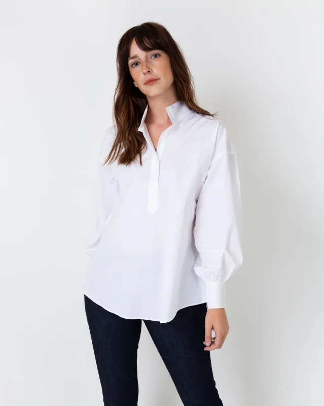 Anaya Popover Shirt in White Poplin sold by Mashburn