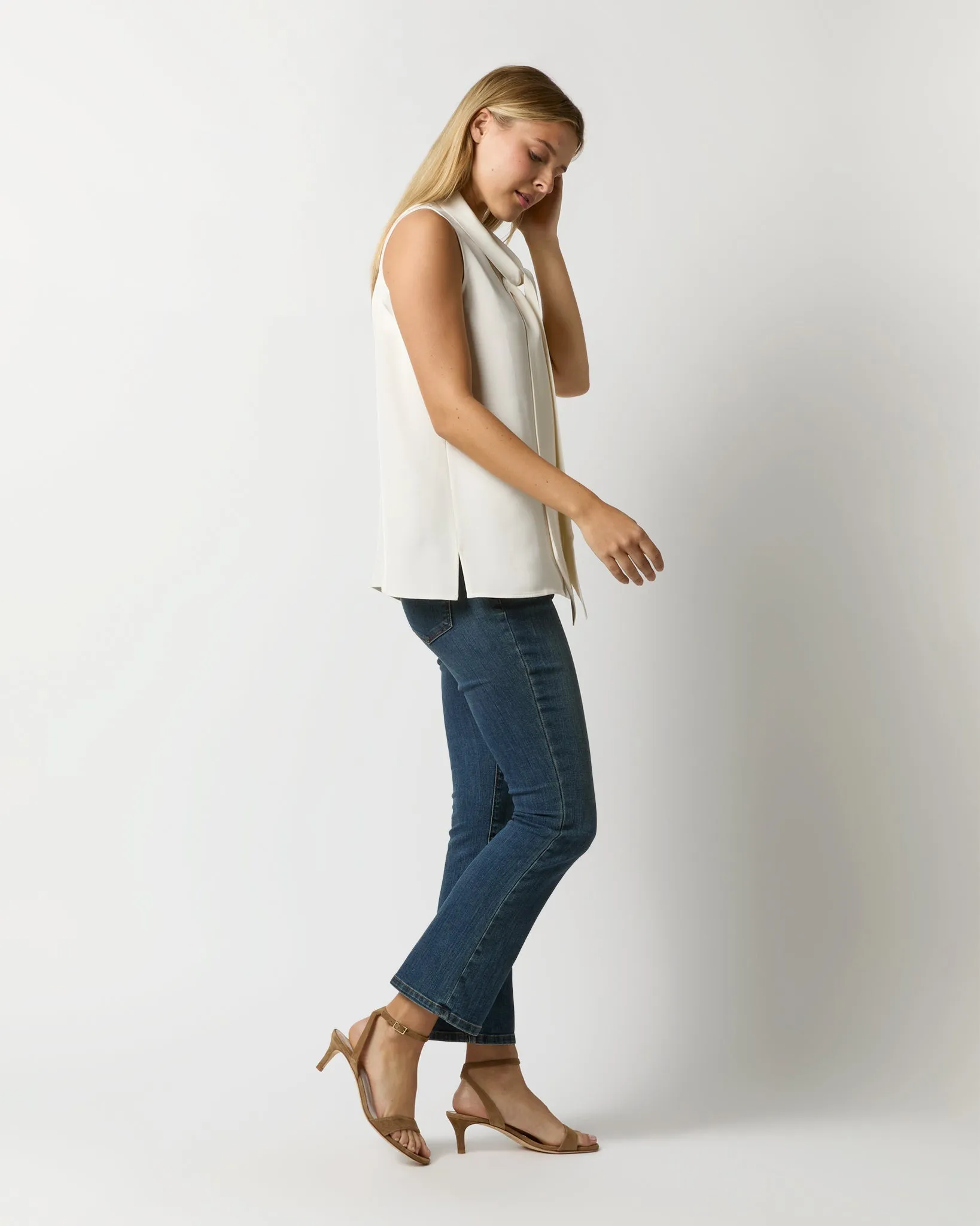Sleeveless Tie-Neck Blouse in Ivory Silk Crepe de Chine sold by Mashburn product image thumbnail 4