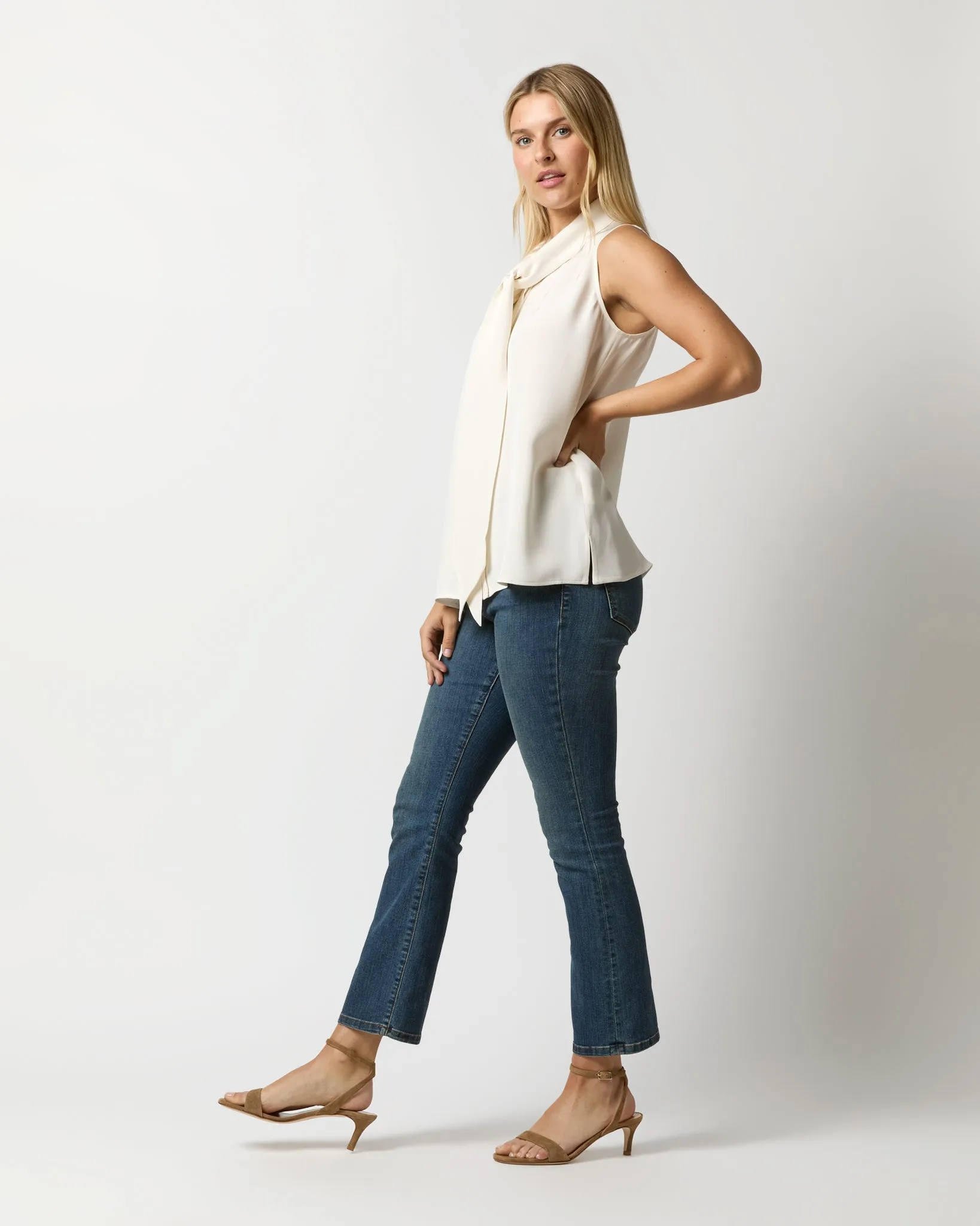 Sleeveless Tie-Neck Blouse in Ivory Silk Crepe de Chine sold by Mashburn product image thumbnail 3
