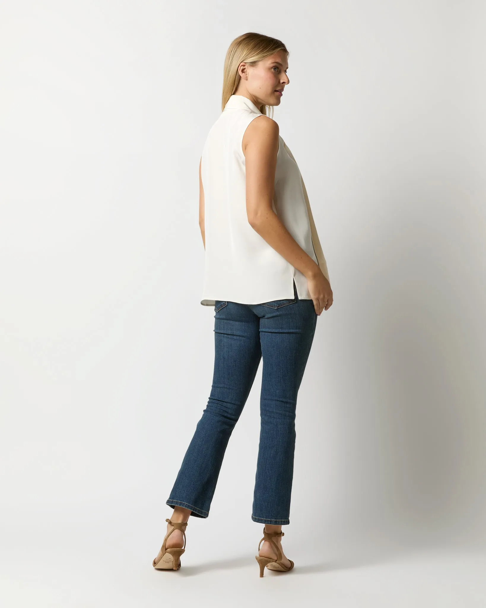 Sleeveless Tie-Neck Blouse in Ivory Silk Crepe de Chine sold by Mashburn product image thumbnail 5