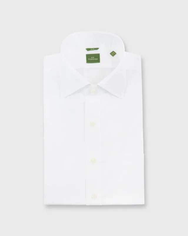 Slim-Fit Spread Collar Dress Shirt in White Poplin sold by Mashburn