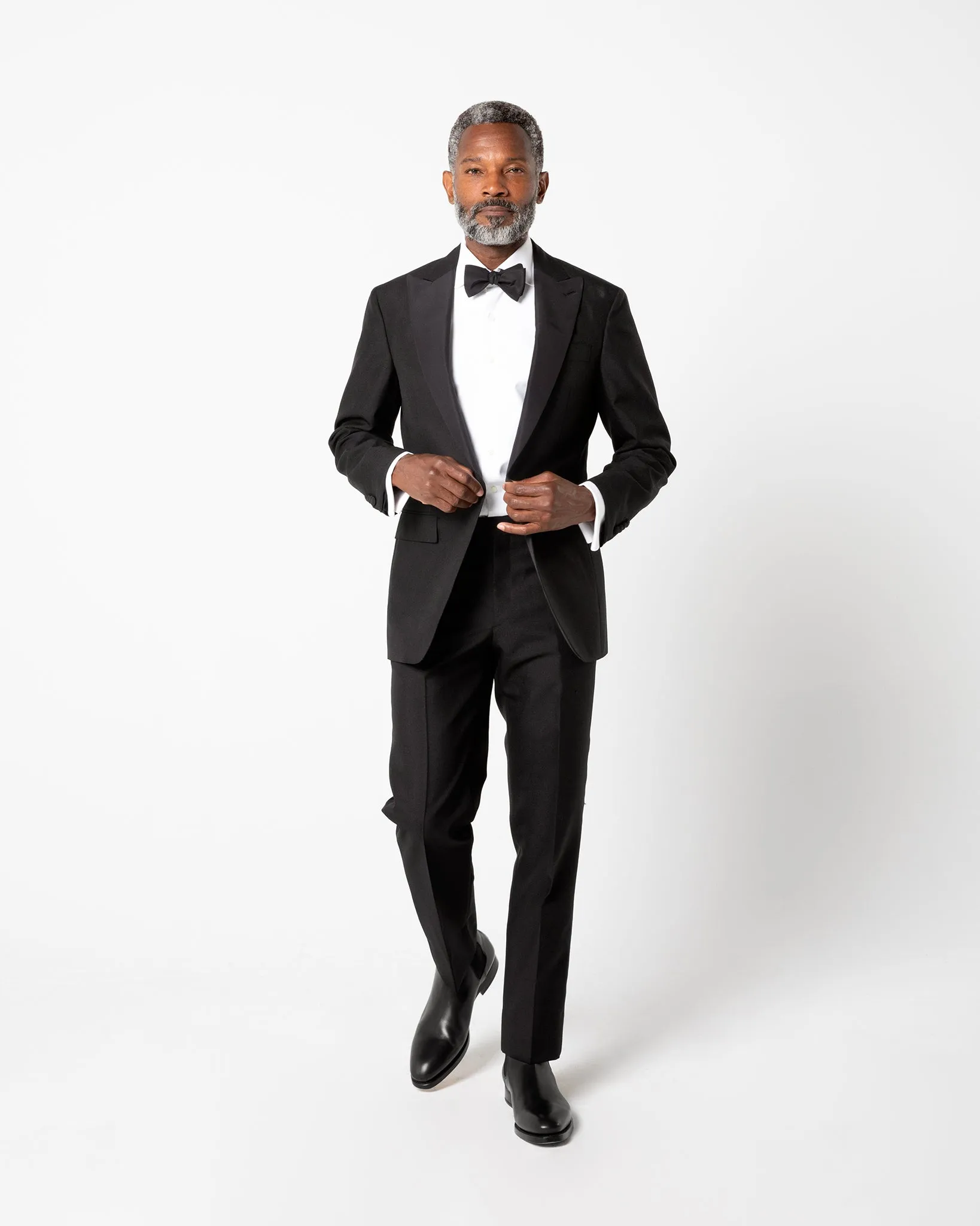 Kincaid No. 3 Peak Lapel Tuxedo in Black Wool Mohair with Silk Grosgrain Trim sold by Mashburn product image thumbnail 2