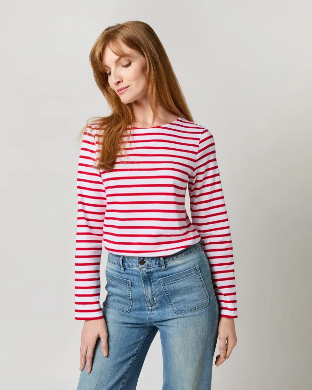 Modern Minquiers Tee in Neige/Tulip Stripe made by Saint James
