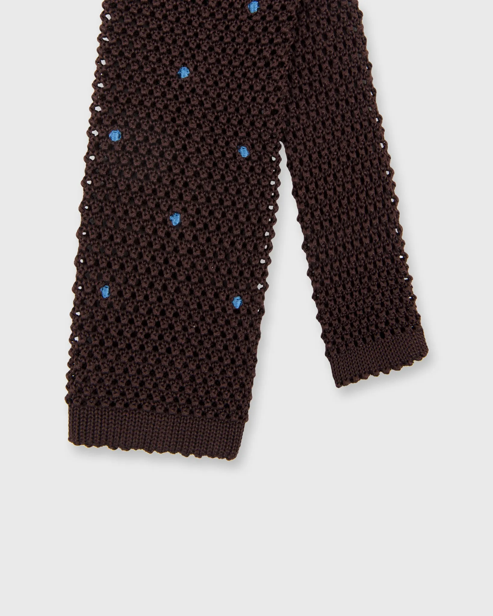 Silk Knit Tie in Chocolate/French Blue Dot sold by Mashburn