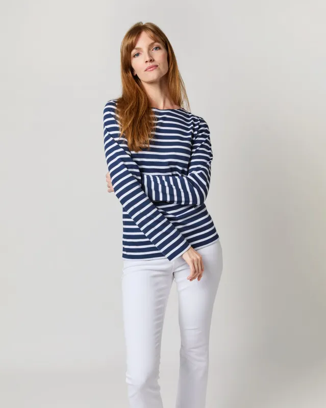 Modern Minquiers Tee in Marine/Neige Stripe made by Saint James