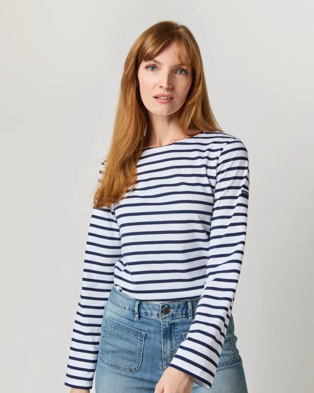 Modern Minquiers Tee in Neige/Marine Stripe made by Saint James
