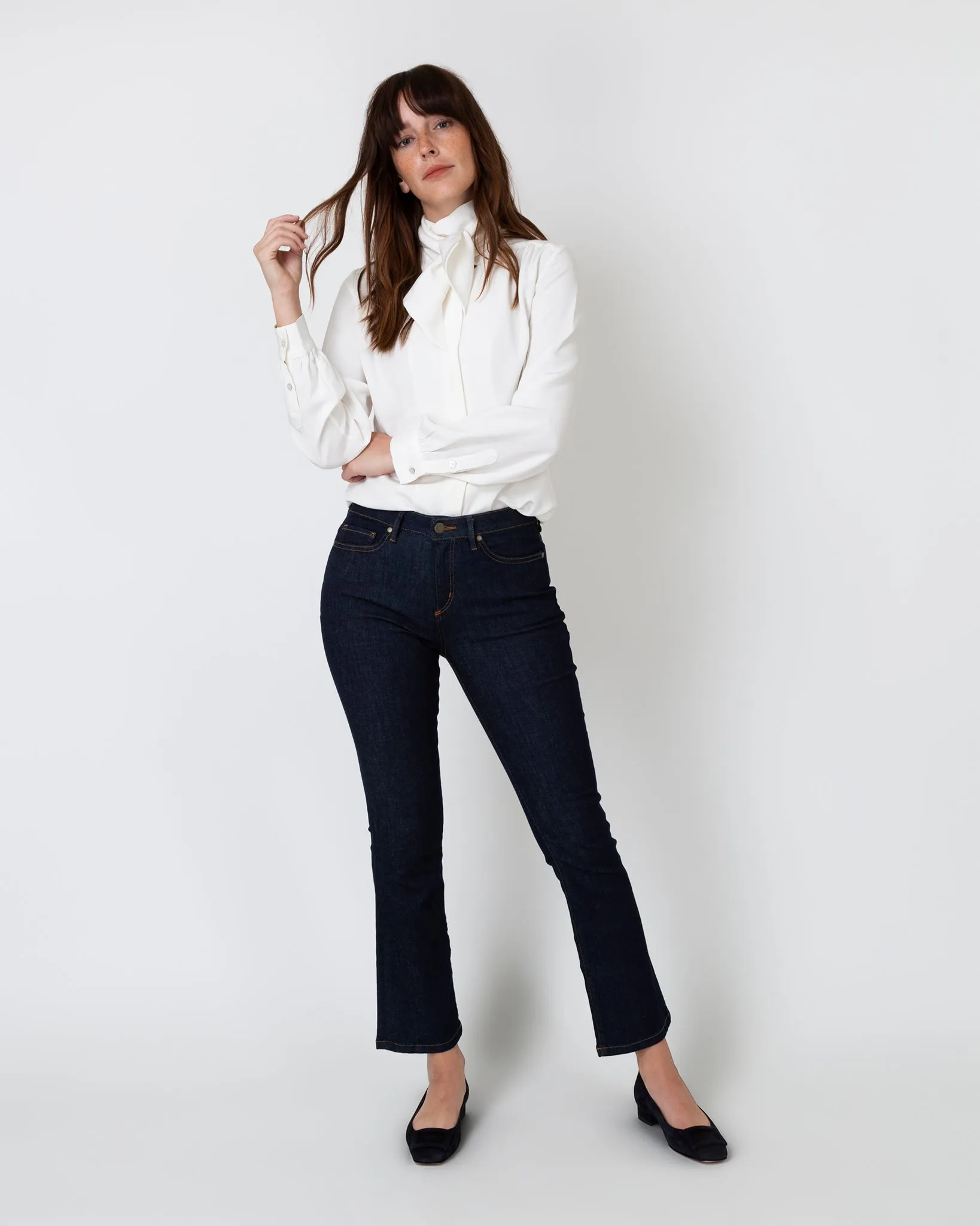 Tie-Neck Blouse in Ivory Silk Crepe de Chine sold by Mashburn product image thumbnail 2