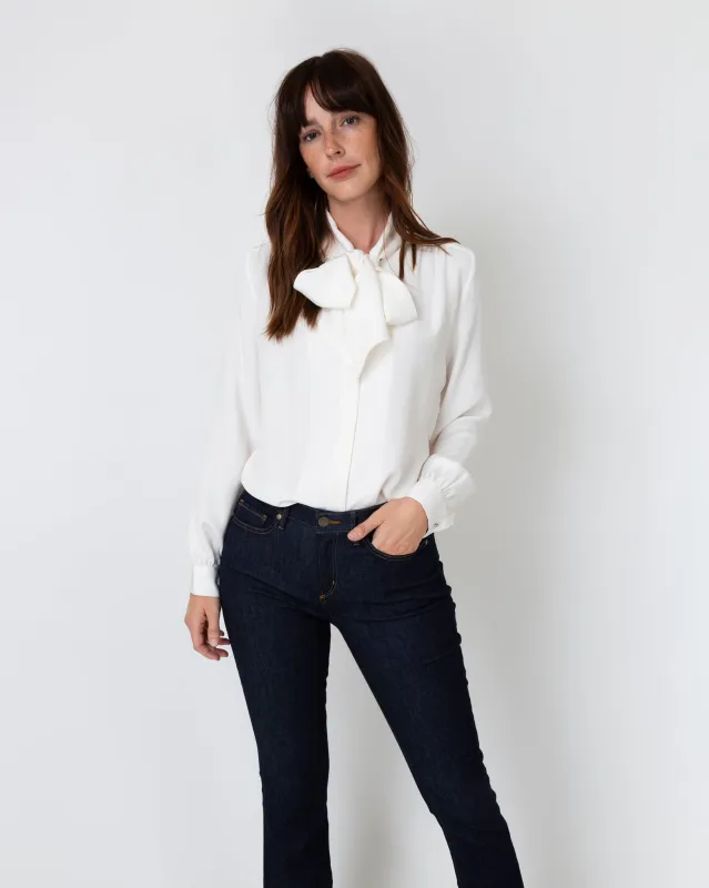 Tie-Neck Blouse in Ivory Silk Crepe de Chine sold by Mashburn