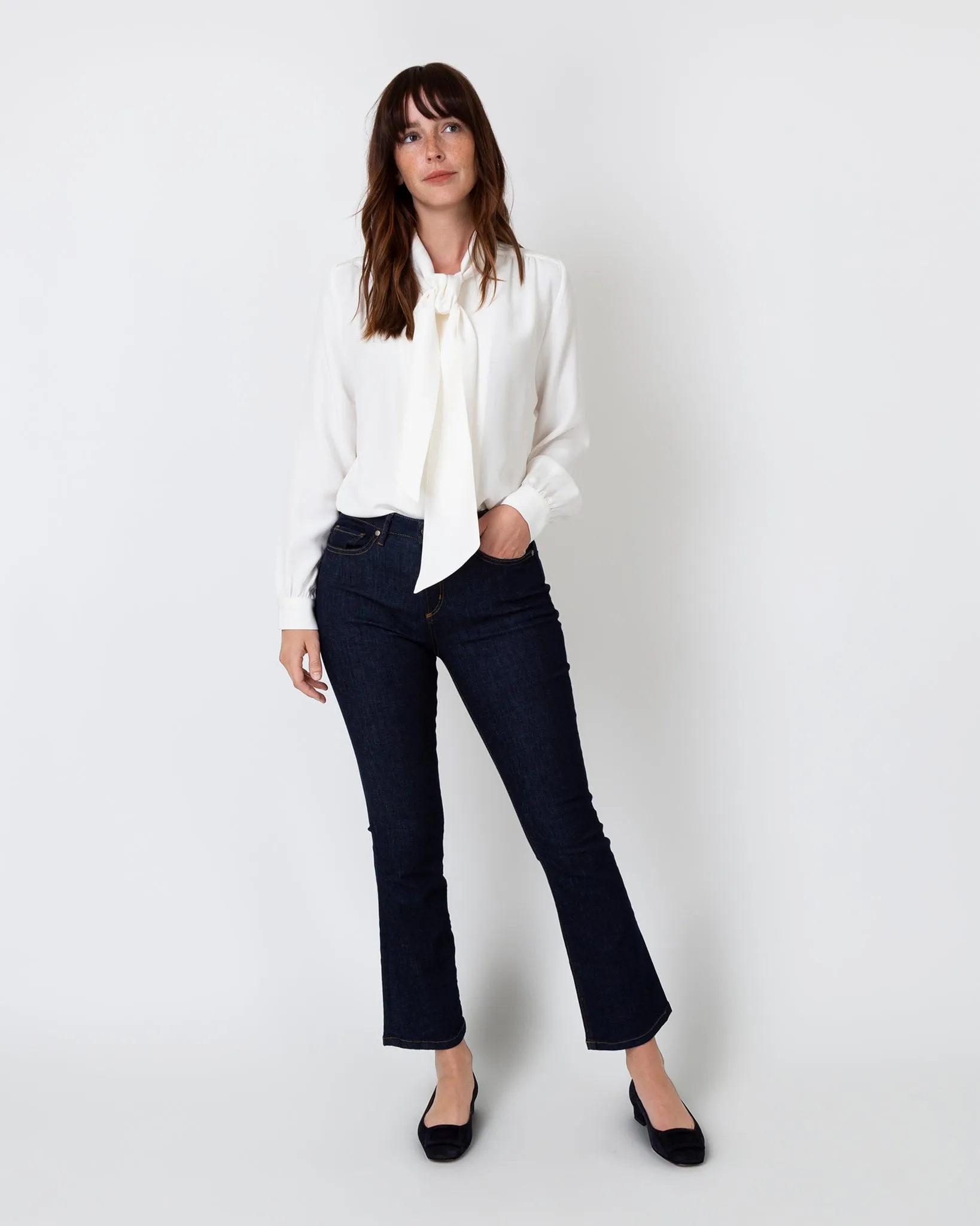 Tie-Neck Blouse in Ivory Silk Crepe de Chine sold by Mashburn product image thumbnail 3