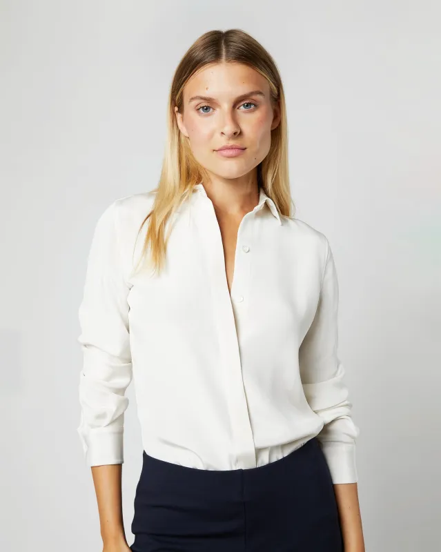 Classic Blouse in Ivory Silk Crepe de Chine sold by Mashburn