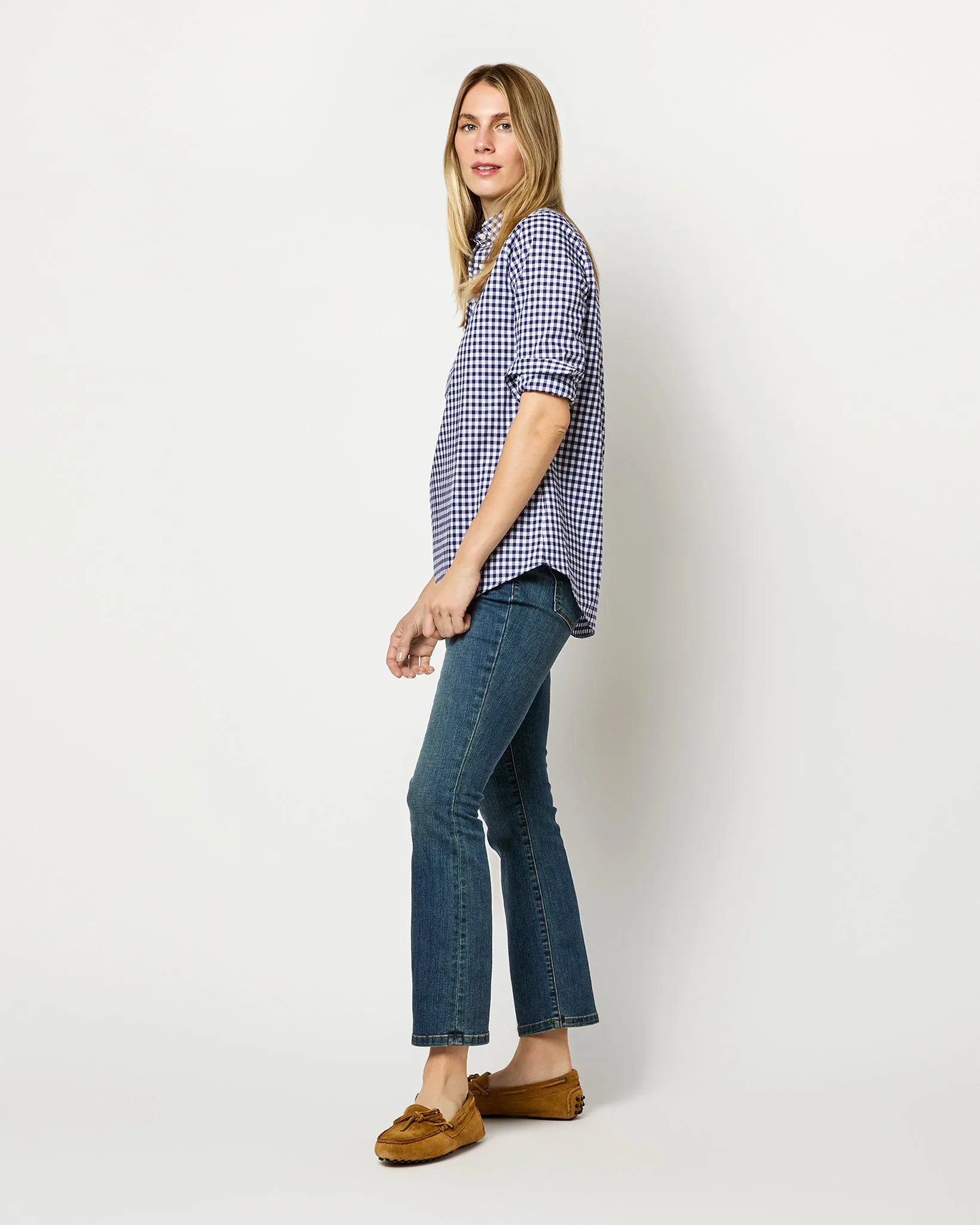 Tomboy Popover Shirt in Navy Gingham Poplin sold by Mashburn product image thumbnail 4