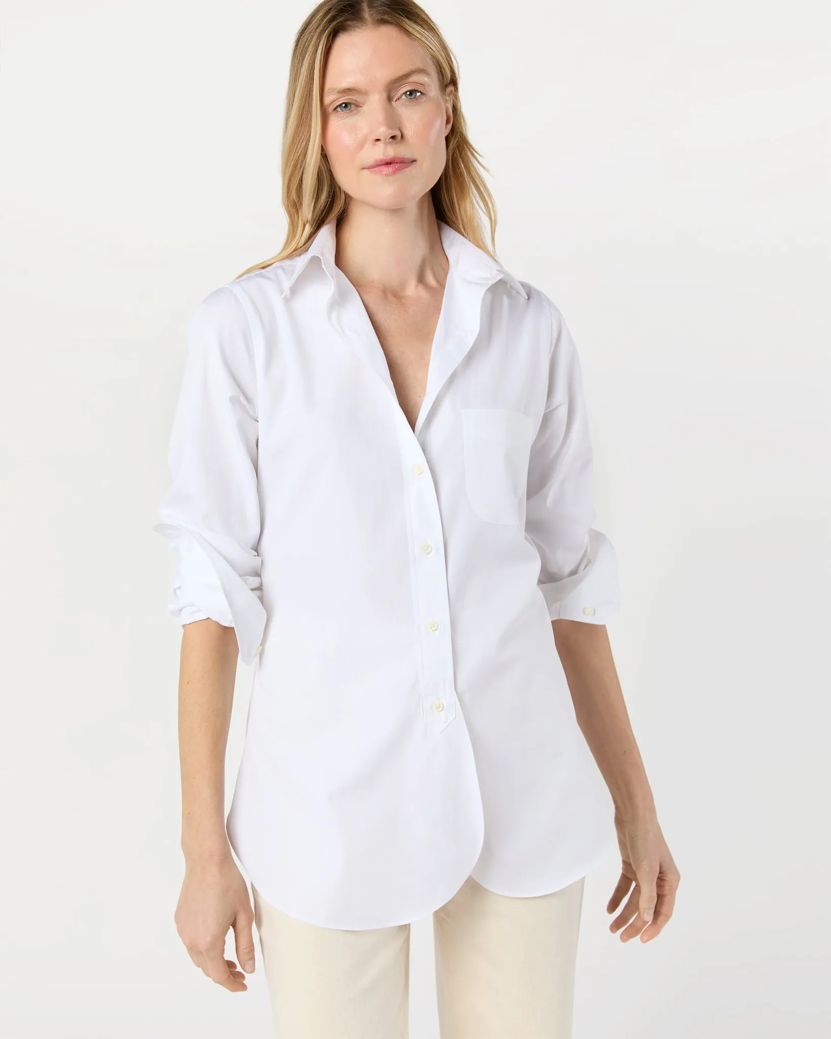 Boyfriend Shirt in White Poplin sold by Mashburn