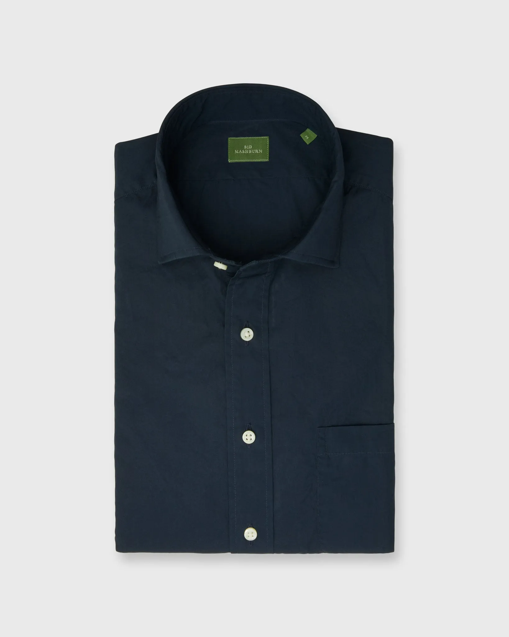 Spread Collar Sport Shirt in Navy Poplin sold by Mashburn