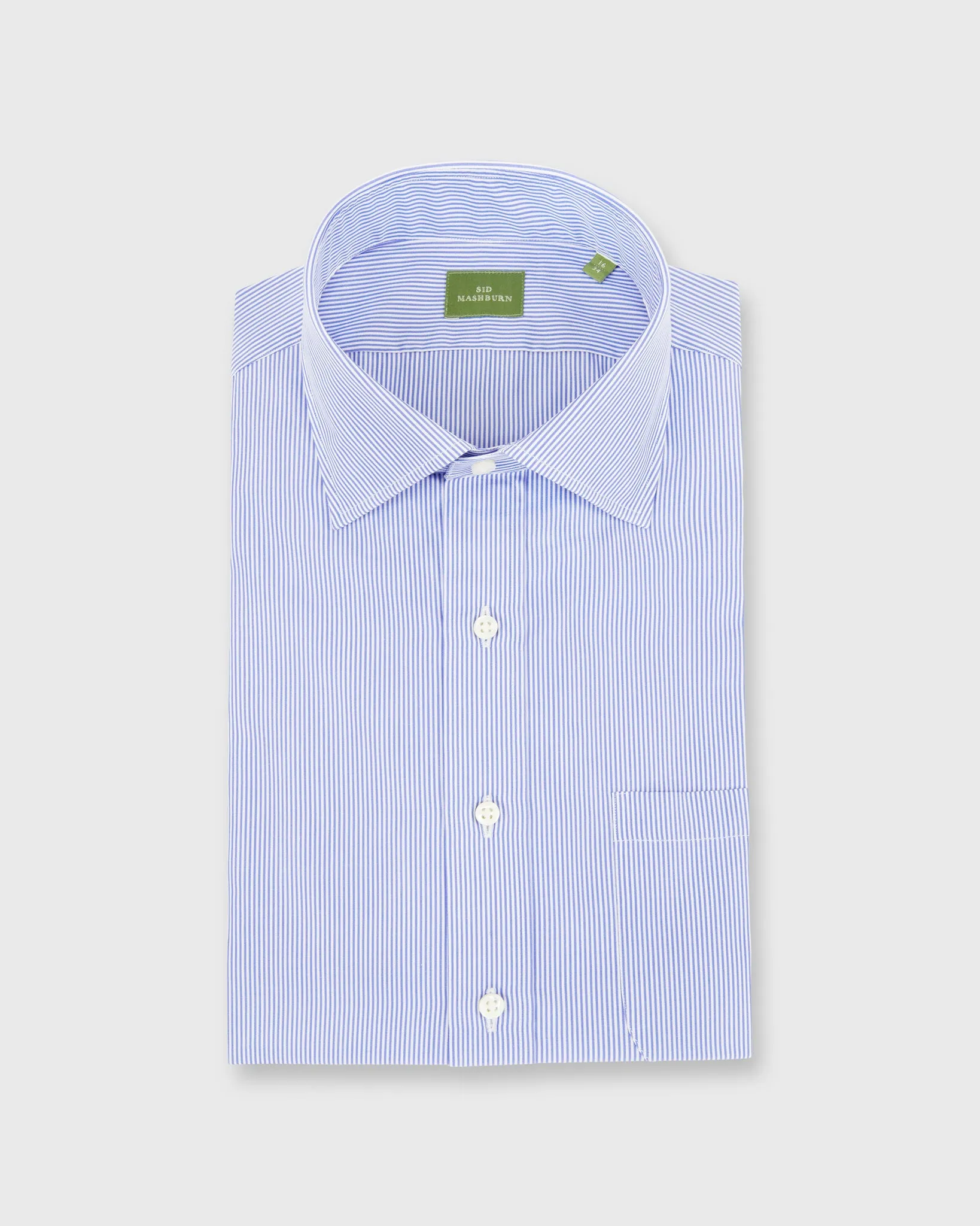 Spread Collar Dress Shirt in Blue Small Bengal Stripe Poplin sold by Mashburn