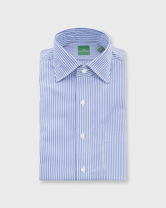 Spread Collar Dress Shirt in Blue Bengal Stripe Poplin sold by Mashburn