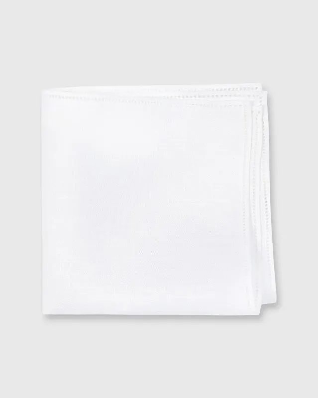 Hem-Stitched Pocket Square in White Linen sold by Mashburn