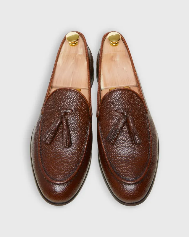 Nassau Tassel Loafer in Tobacco Pebble Grain Leather sold by Mashburn