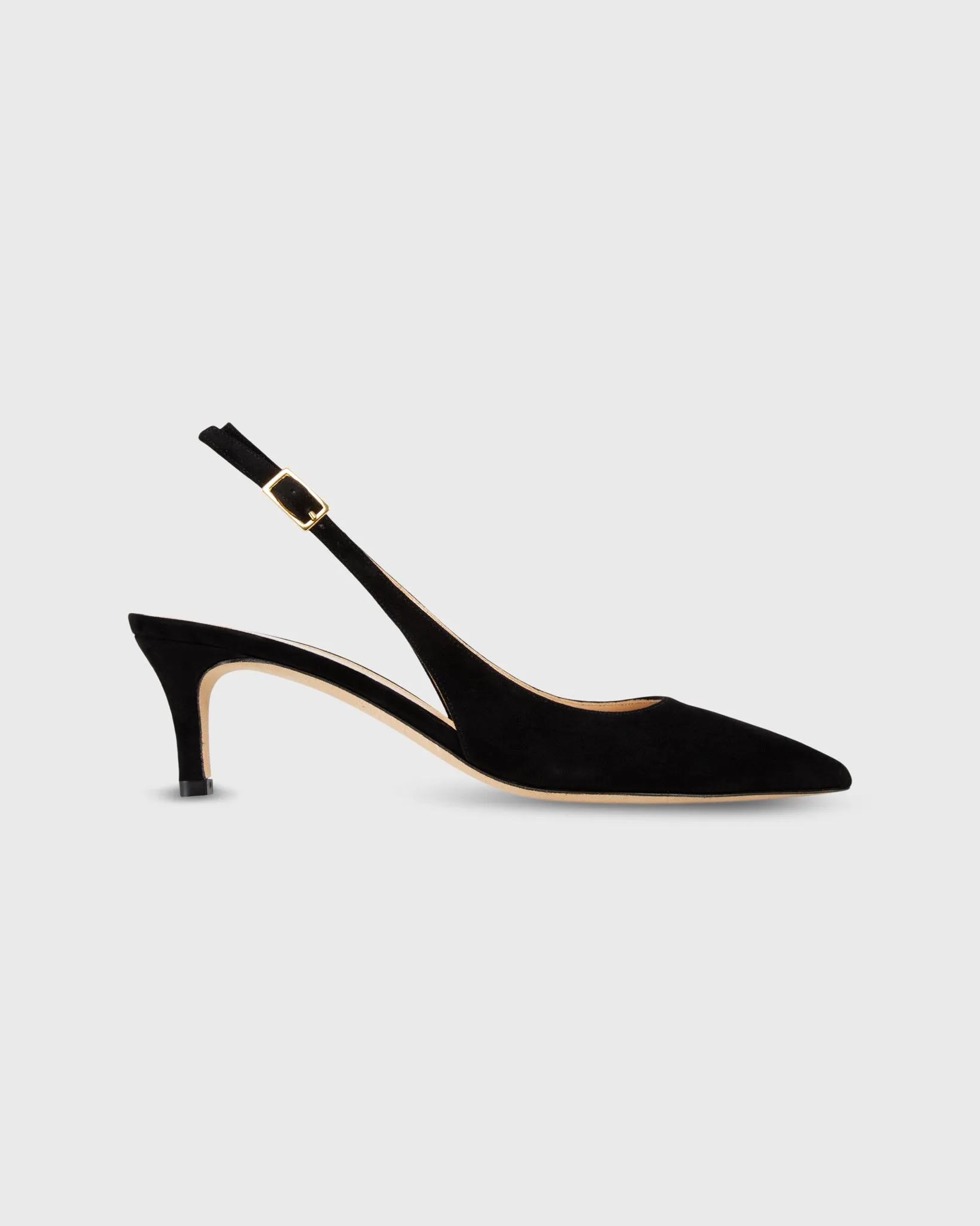 Kitten Heel Slingback in Black Suede sold by Mashburn