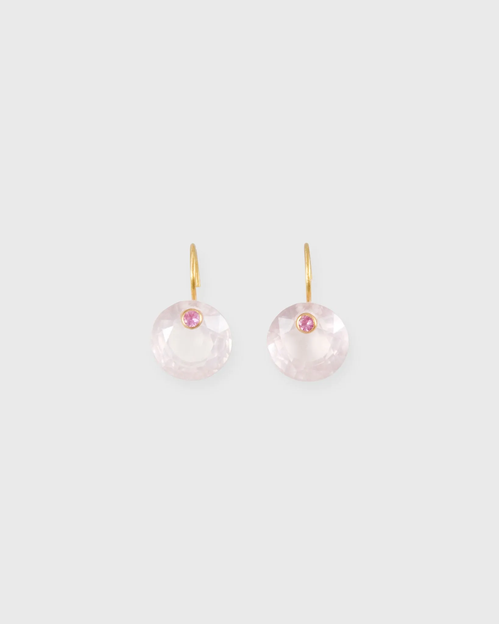 Small Round Gem Earrings in Rose Quartz/Pink Sapphire sold by Mashburn