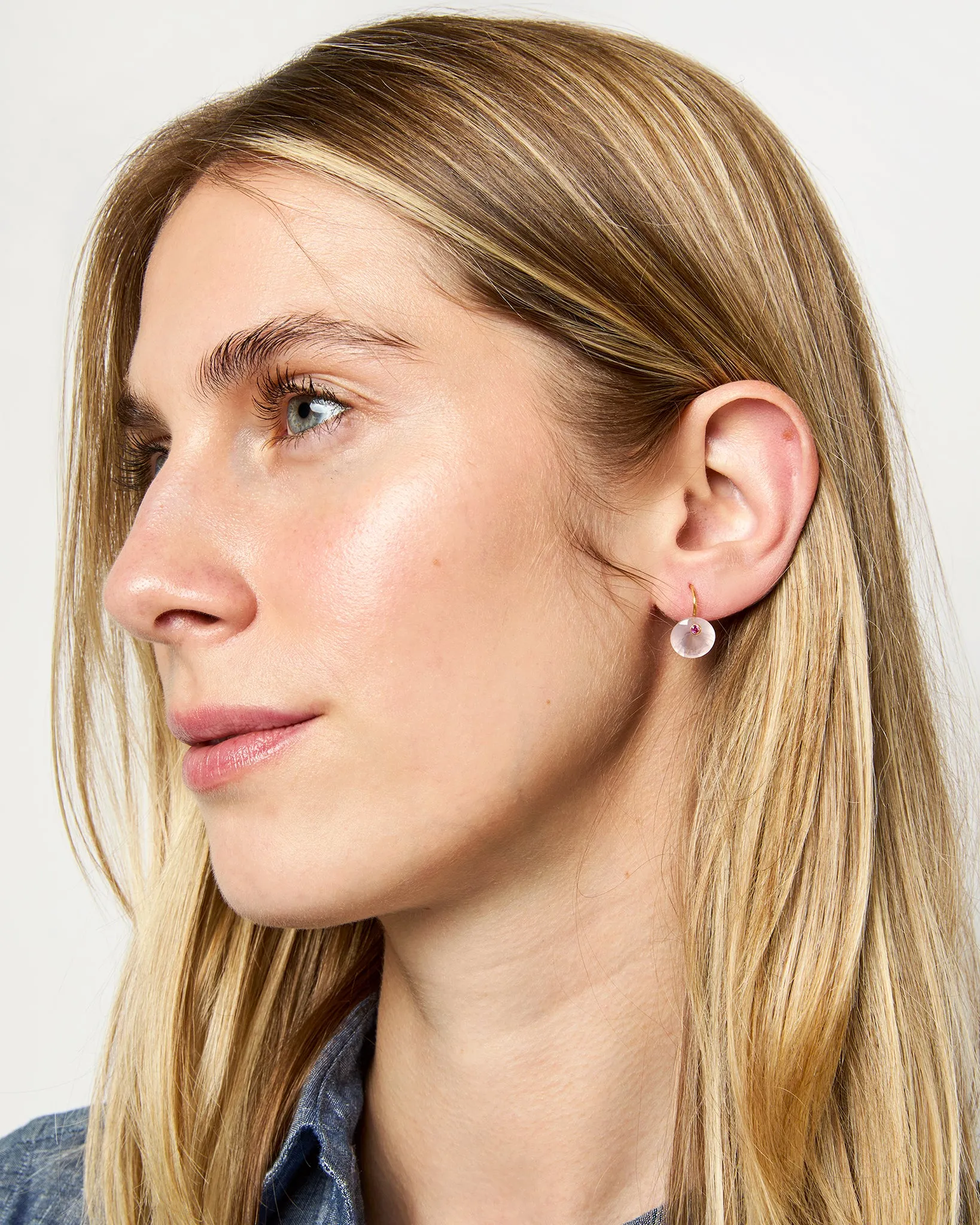 Small Round Gem Earrings in Rose Quartz/Pink Sapphire sold by Mashburn product image thumbnail 2