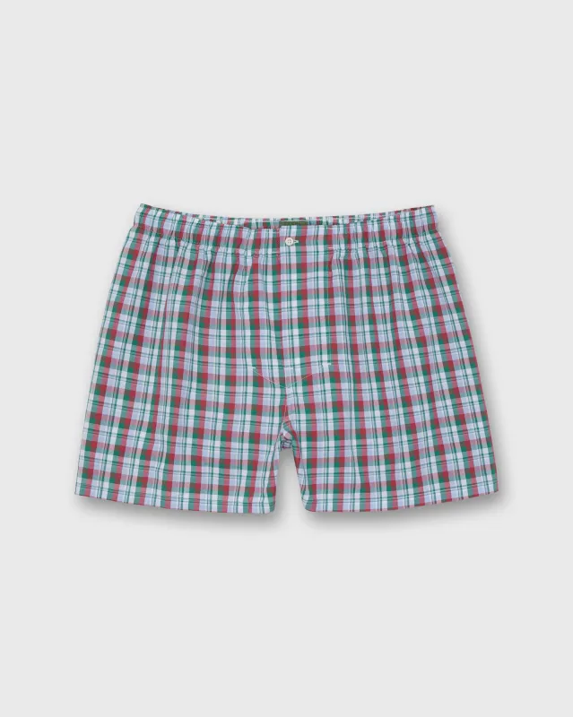 Button-Front Boxer Short in Green/Red/Sky Plaid Poplin sold by Mashburn