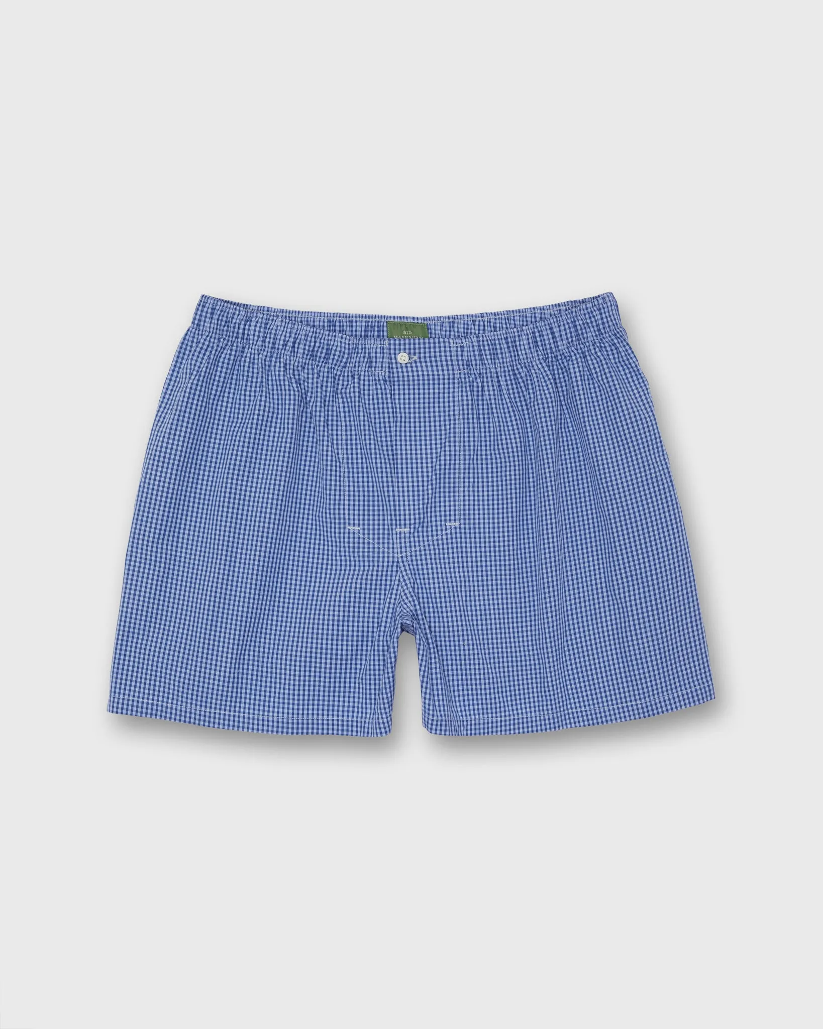 Button-Front Boxer Short in Sky/Navy Gingham Poplin sold by Mashburn