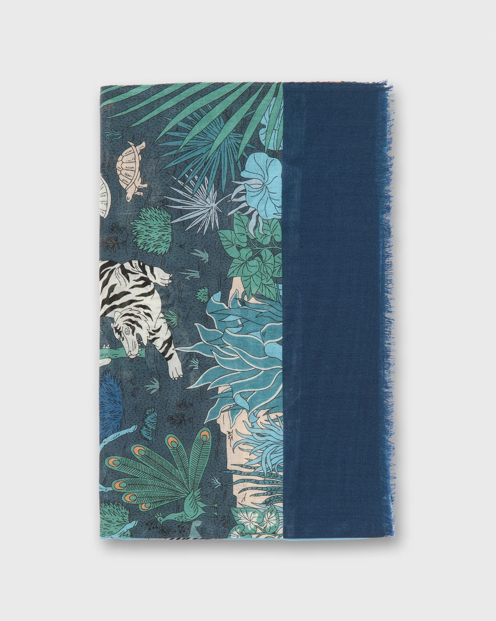 Wool/Cashmere Print Scarf in Blue/Yellow Animal Scene sold by Mashburn