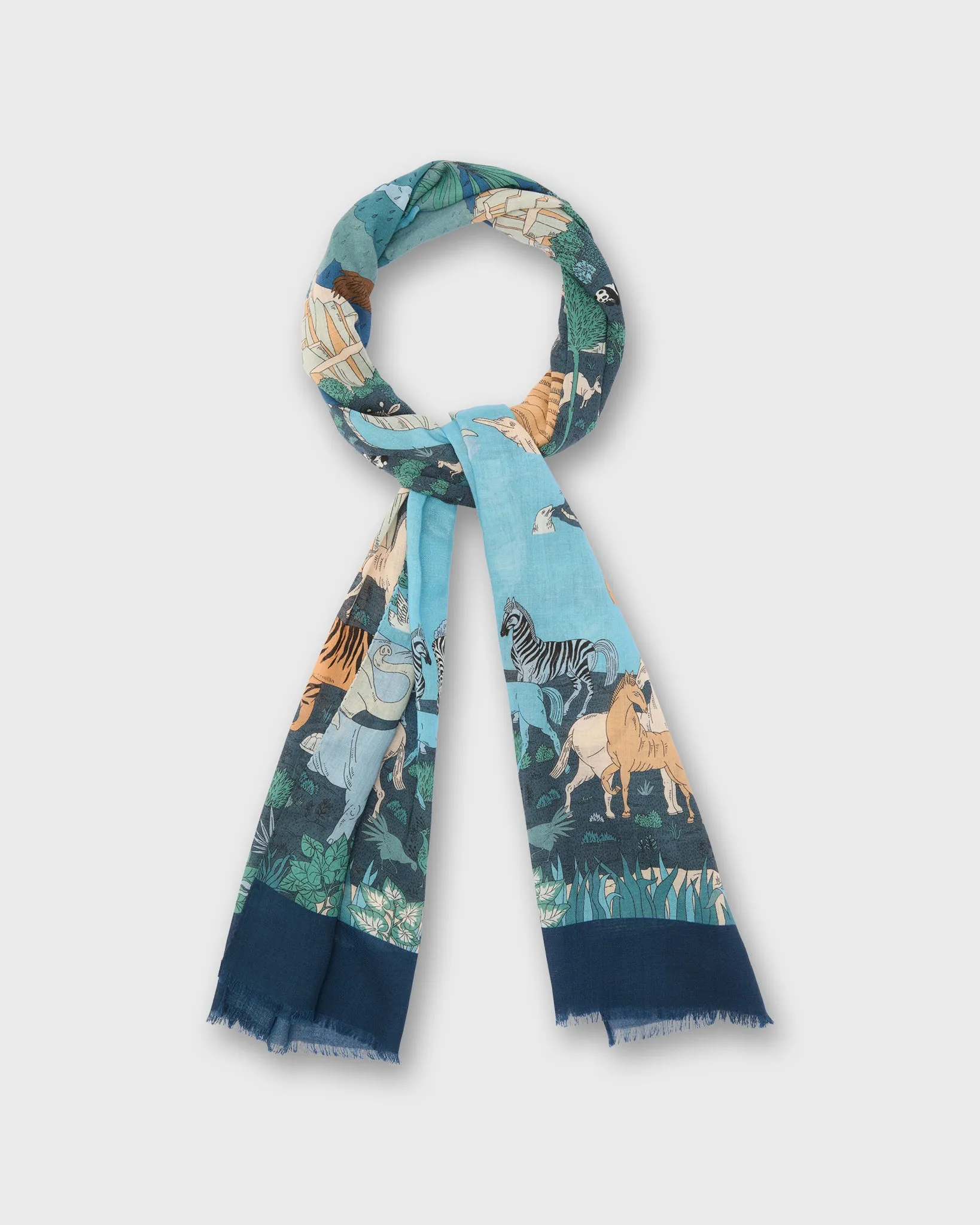 Wool/Cashmere Print Scarf in Blue/Yellow Animal Scene sold by Mashburn product image thumbnail 2