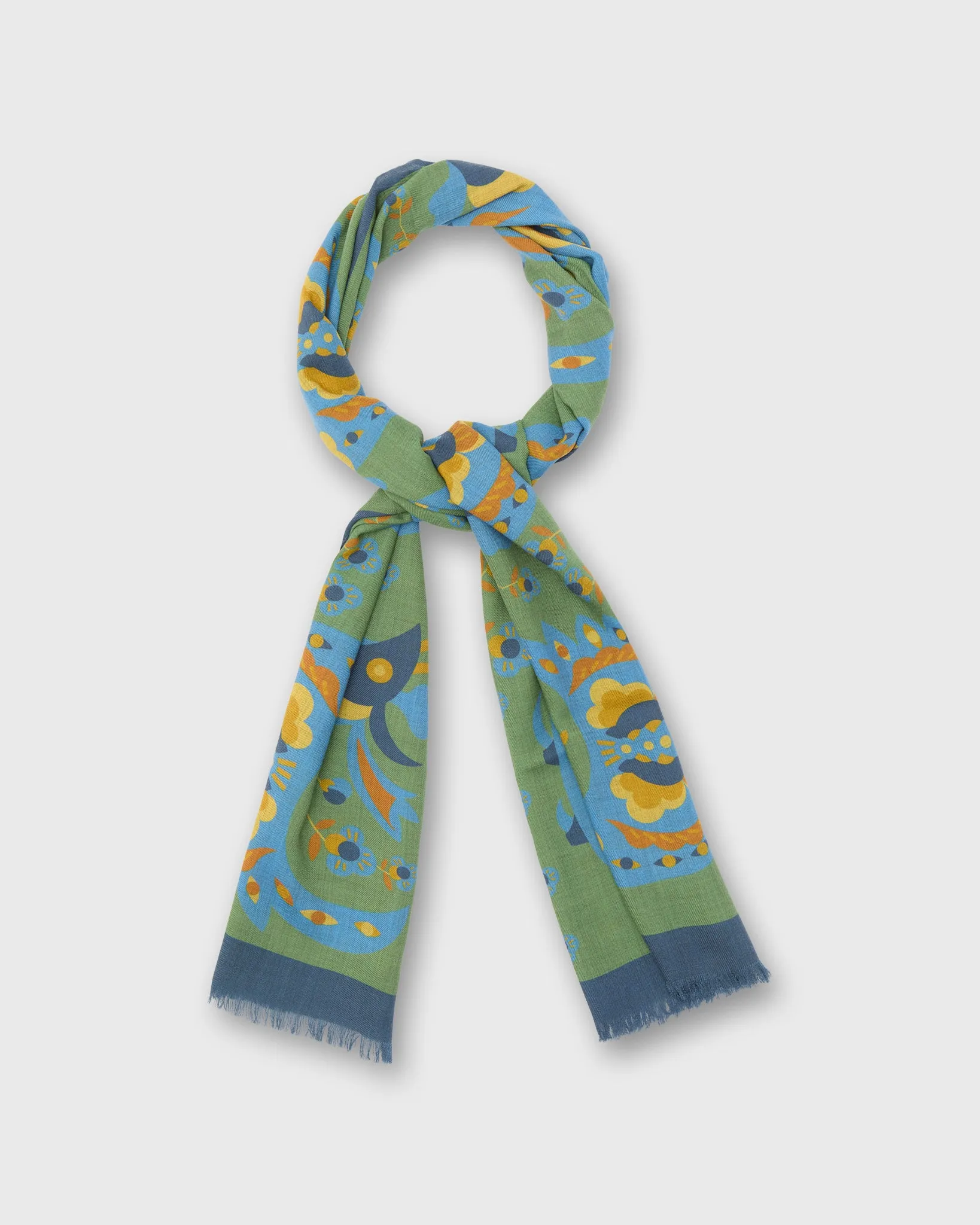 Wool Print Scarf in Lovat/Blue Fowl sold by Mashburn product image thumbnail 2