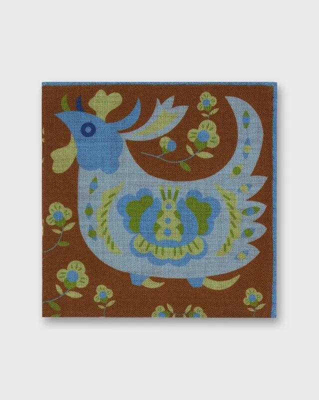 Wool/Silk Pocket Square in Brown/Sky Fowl sold by Mashburn