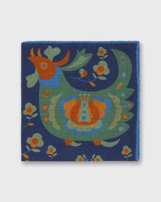 Wool/Silk Pocket Square in Steel/Lovat Fowl sold by Mashburn