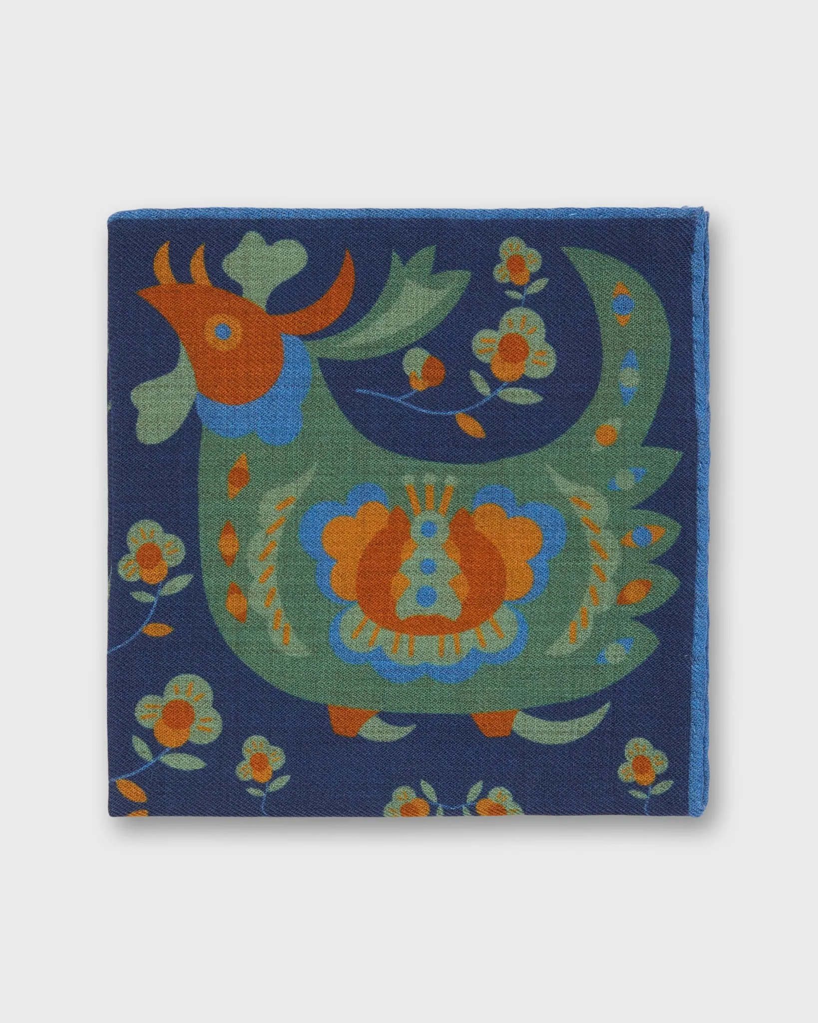 Wool/Silk Pocket Square in Steel/Lovat Fowl sold by Mashburn