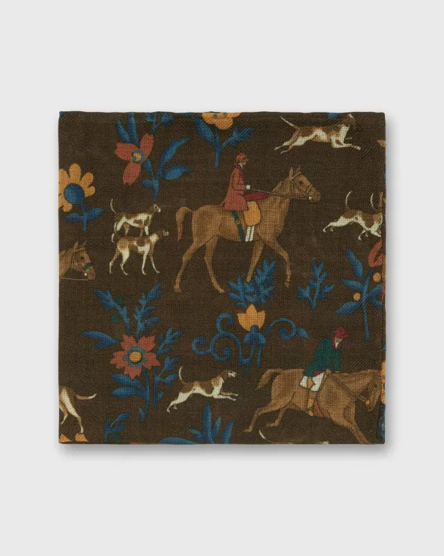 Wool/Silk Pocket Square in Chocolate Foxhunt sold by Mashburn