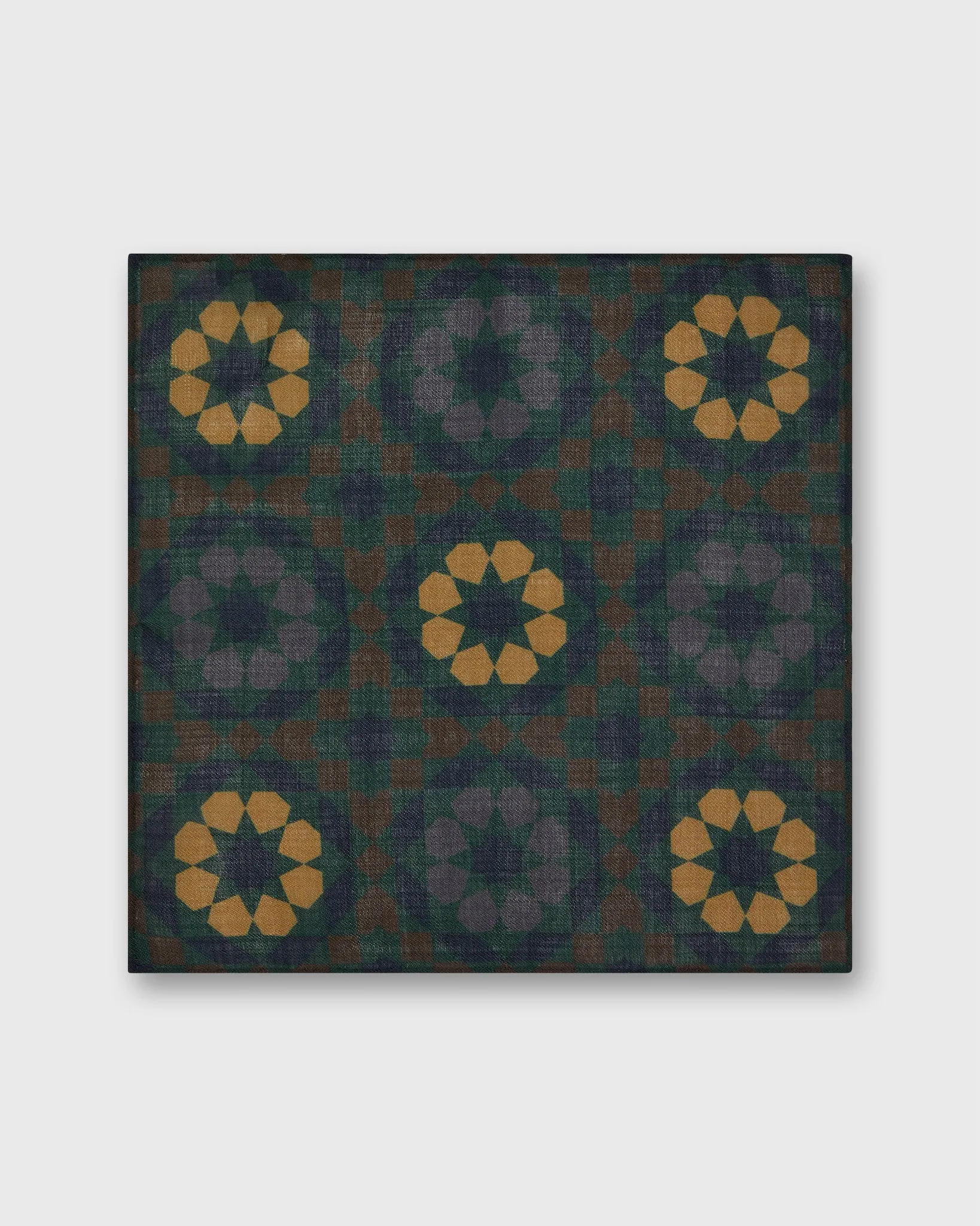 Wool/Silk Pocket Square in Navy/Green/Oat Mosaic sold by Mashburn product image thumbnail 2